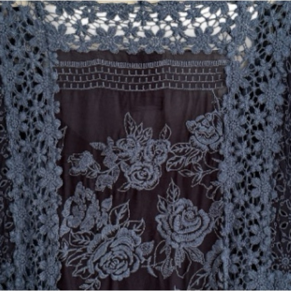 Johnny Was Rose Garden Georgette Lace Crocheted Dress in Blue Size 2X - Picture 10 of 12